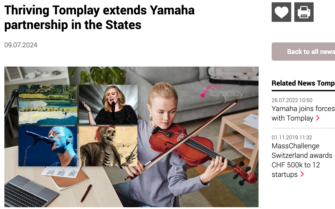 Startupticker - Thriving Tomplay extends Yamaha partnership in the States