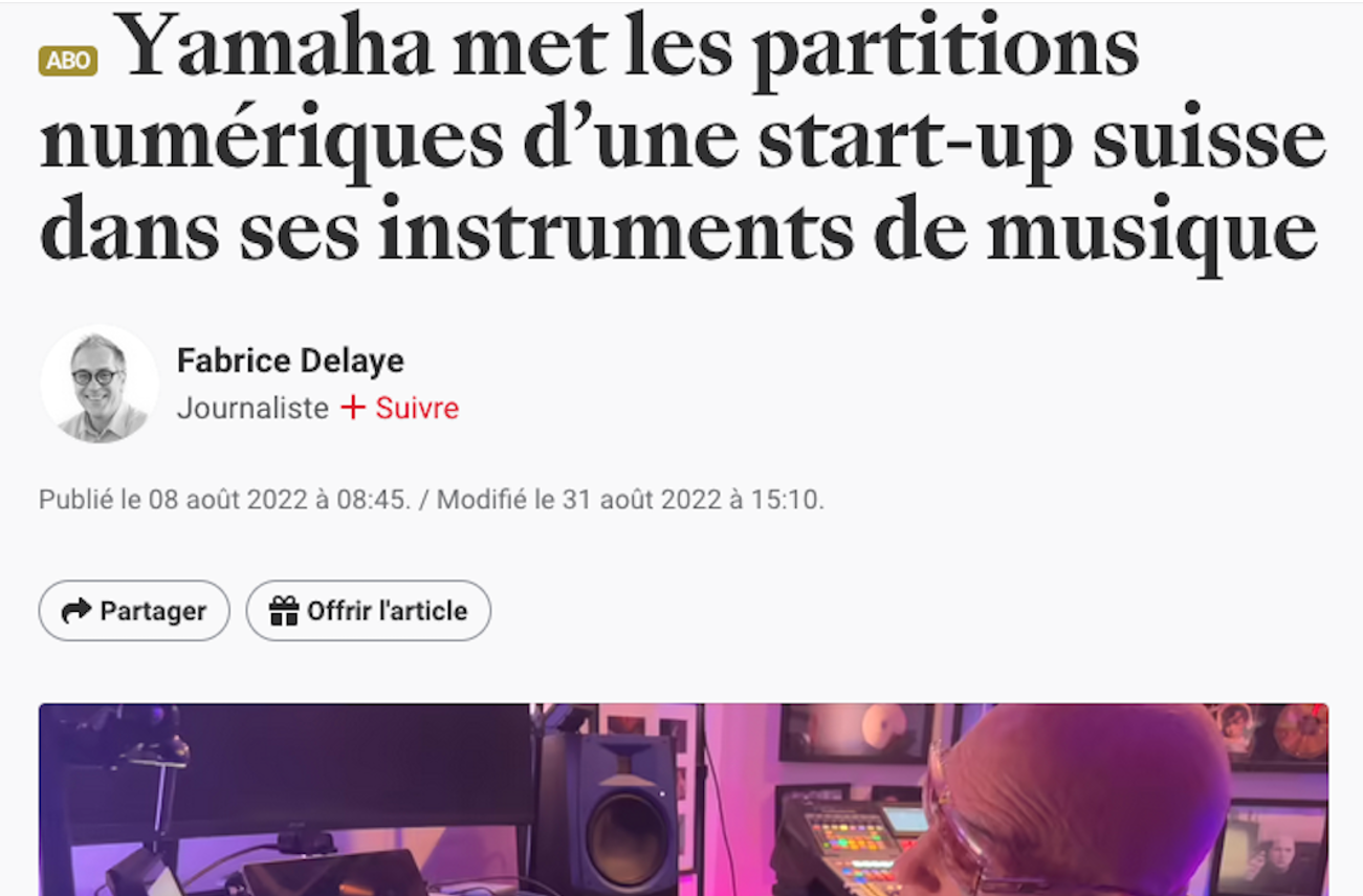 HEIDI.NEWS "Yamaha met les partitions numériques d’une start-up suisse dans ses instruments de musique"