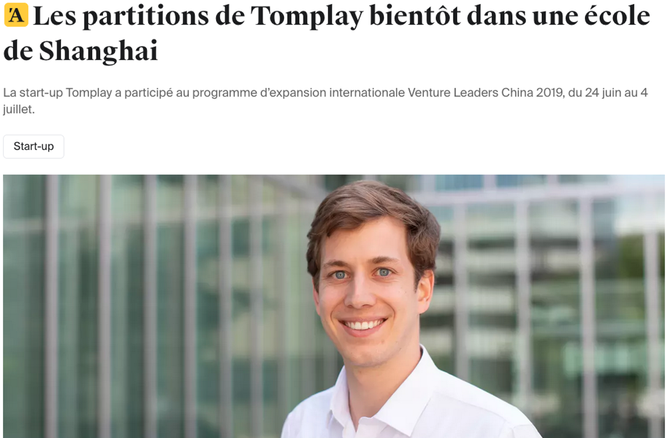 AGEFI "Les partitions de Tomplay bientôt dans une école de Shanghai"